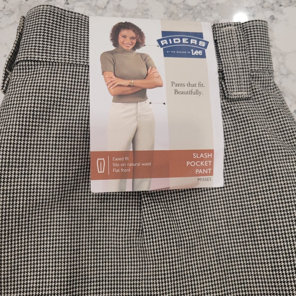 NWT Vintage Lee Riders Houndstooth High Waisted Slacks Black Grey 8